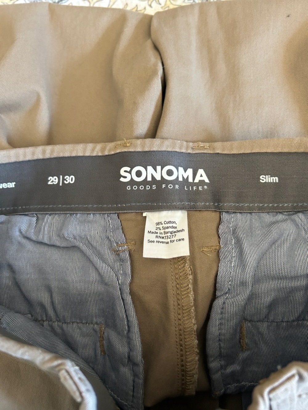 Sonoma Men's Chinos in Light Brown/Tan - Picture 7 of 7